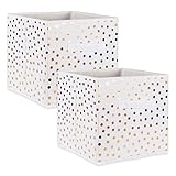 DII Non Woven Storage Collection Polka Dot Collapsible Bin Large Set, 13x13x13' Cube, White & Gold, 2 Piece