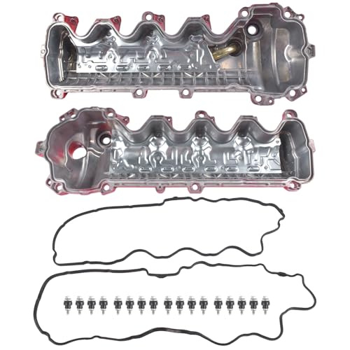 Image of 9L1Z6582C 2PCS Red Aluminum Valve Covers Replacement for Ford F-150 F-250 F-350 Explorer Expedition Mustang 2005-2010 OE# 264-909 264-908 9L1Z6582D 7L1Z6584A