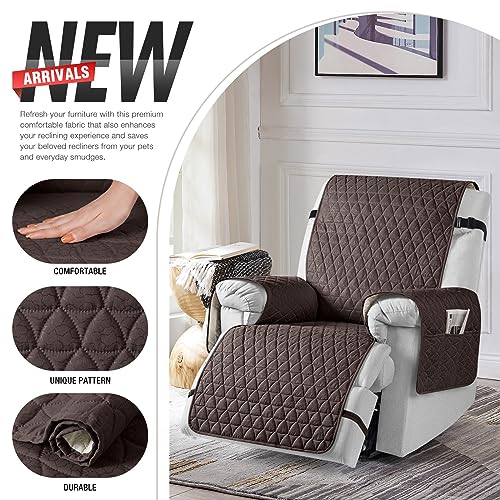 Image of TAOCOCO 100% Waterproof Recliner Chair Covers, Non Slip Recliner Covers that Stay in Place, One-Piece Washable Reclining Chair Cover with Elastic Straps, Chocolate, Fits 30 inch Seat Width