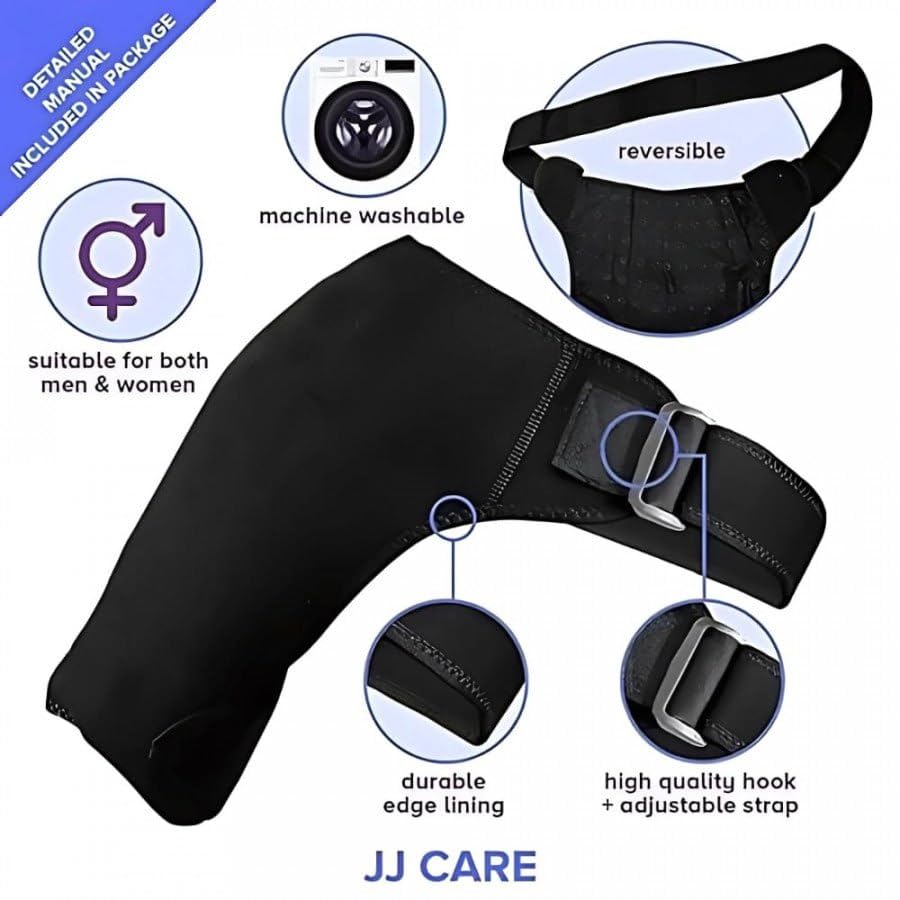 Shoulder Support Brace With Adjustable Stretch Strap Belt For Men & Women, Rotator cuff brace for shoulder pain relief, dislocated, frozen, mouse shoulder pain relief (Black) - Image 4 thumbnail