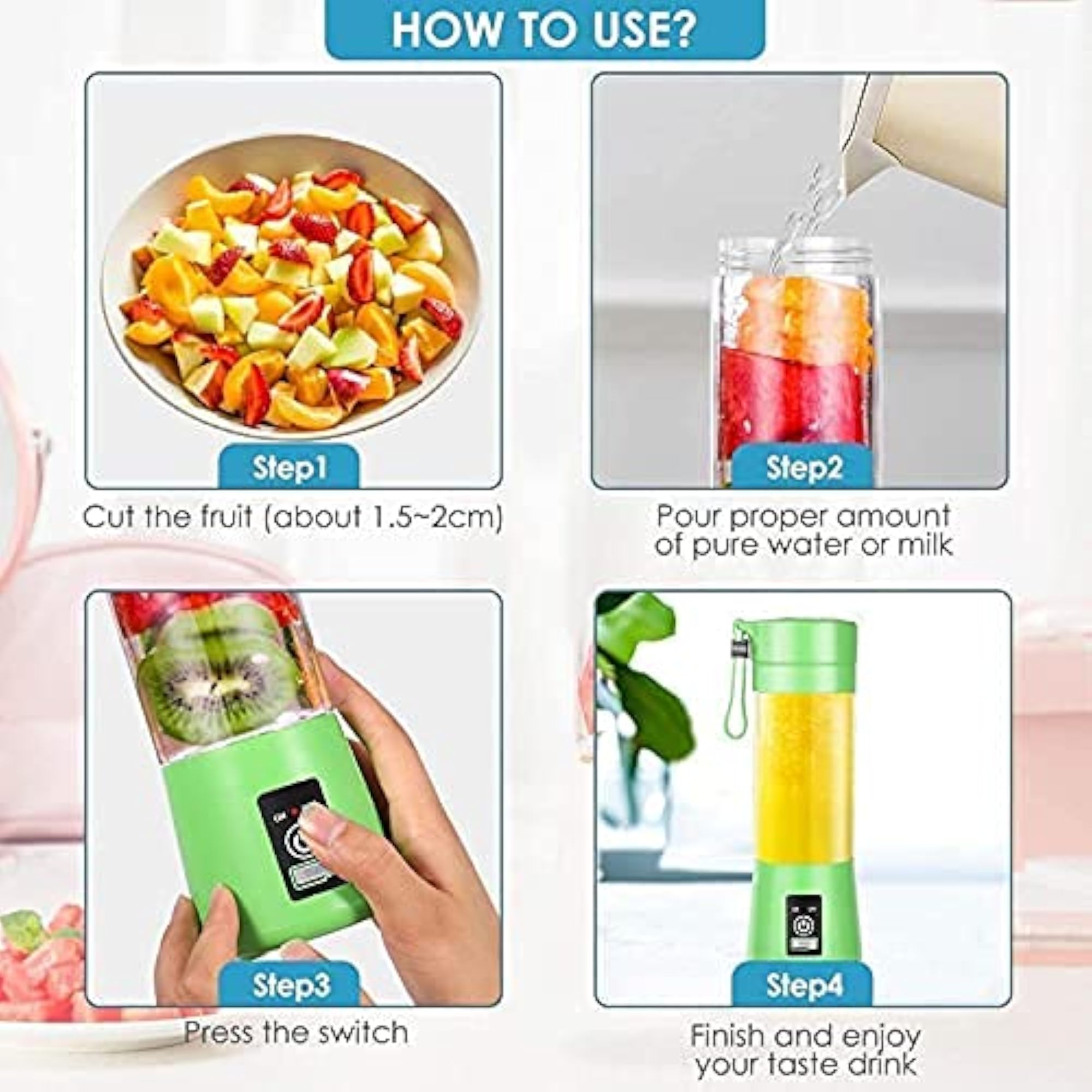 Portable Fruit Juicer Blender Jar with USB Rechargeable