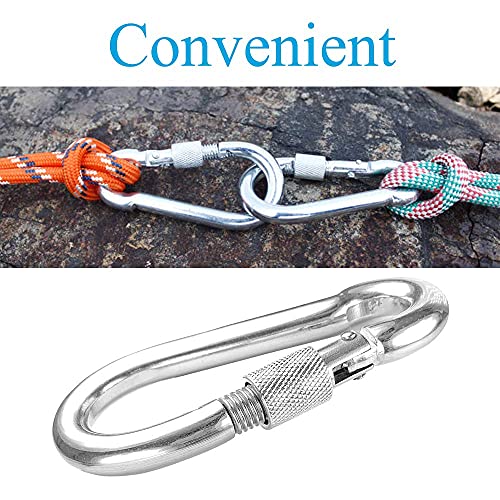 Acquwistach Locking Carabiner Clips 6 Pack 3.15" Stainless Steel Spring Snap Hook Locking Carabiner Heavy Duty - 304 Premium Stainless Steel Thumb Screw Carabiner Clip #TOP3