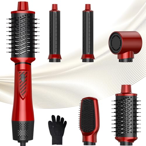 Dryhsip Cepillo de aire caliente, 5 en 1, cepillo de pelo con secador de pelo para mujeres, airstyler con secador de pelo, rizador automático, plancha de pelo, secador de pelo redondo, dar volumen y