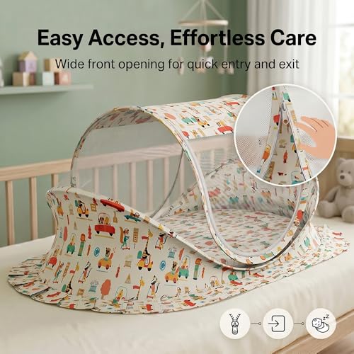 Image of StarAndDaisy Baby Mosquito net for Baby 0-12 Months with Mattress & Head Pillow for Infants, Toddlers,Baby, Breathable mesh-Mosquito Net (City Print)