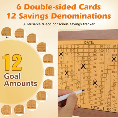 Cash Vault Wooden Savings Box, Piggy Bank for Adults Kids, Coin Bank for Boys and Girls, Unique 10000 Savings Challenge Box, Wooden Cash Savings Box with Money Target and Numbers