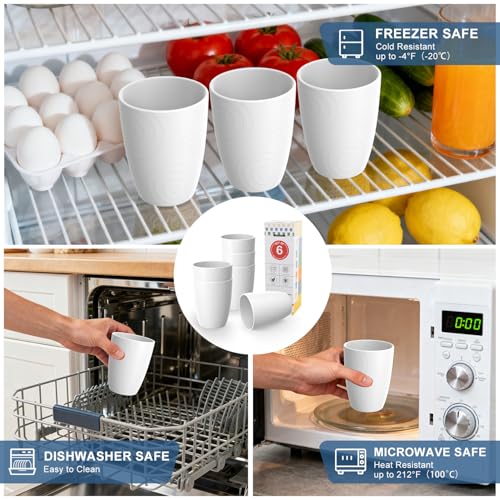 Image of Unbreakable Plastic Drinking Cups, 12 OZ White Kids Cups Set of 6
