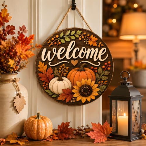 Image of Fall Decorations for Home - Fall Thanksgiving Welcome Sign for Front Door