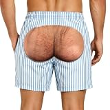 Short de Bain Humoristique Homme à Motif Fesses Fantaisie Maillot de Bain avec Cordons et Poches Shorts de Plage à Imprimé Amusant pour Vacances et Piscine (Sky Blue2#1, M)
