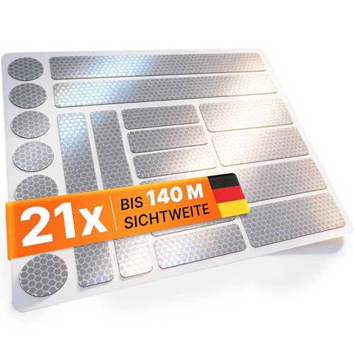 Movoja 21 STÜCK Reflektor Sticker - 5 Größen & Selbstklebend I Für mehr Sichtbarkeit im Dunkeln I Ideal als Kinderwagen Reflektoren Kleidung & für Jacken I Wasserfest Bike Fahrradhelm Aufkleber Kids