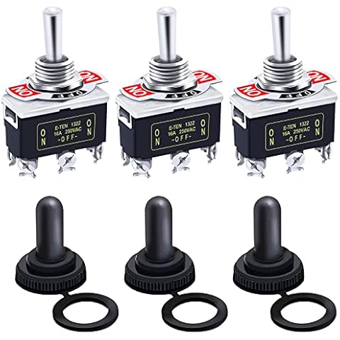 Twidec/3Pcs Heavy Duty Rocker Toggle Switch 16A 250V AC DPDT 3 Position 6 Pin ON/Off/ON Switch with Metal Bat Waterproof Boot Cap Cover Ten-1322-B203 Cover