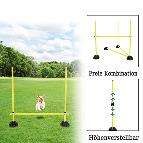HENGMEI Agility Grid Set Sprungstangen Set Hürdenset Trainingshilfe Training für Hürdenparcours und Sprungtraining, Trainingsstangen für konditionelles(Gelb)