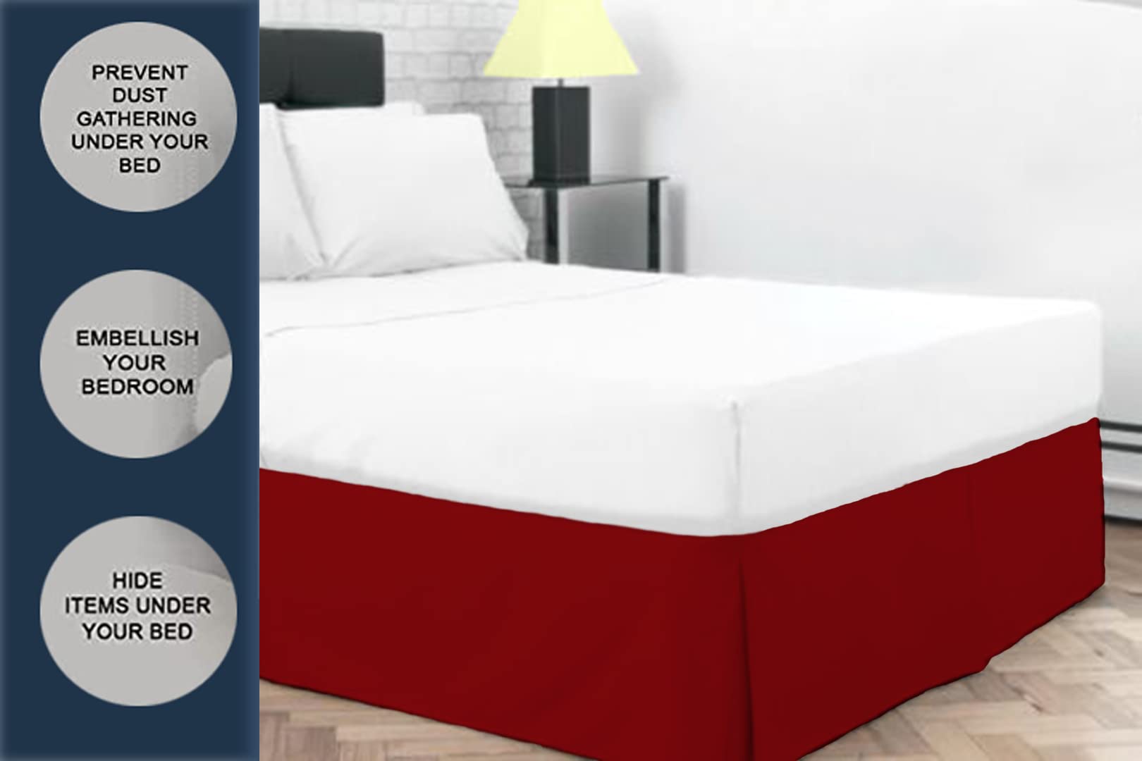 Dazzle Collection® Plain Dyed Poly Cotton Pleated Platform Base Valance Sheets, Red, Double - Image 4