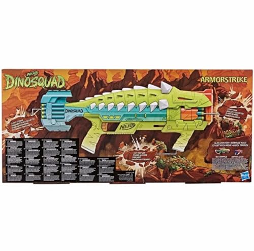 Nerf DinoSquad Armorstrike Blaster à fléchettes, Barillet Rotatif 8 fléchettes, poignée, 16 fléchettes Nerf Elite, Design d'ankylosaure