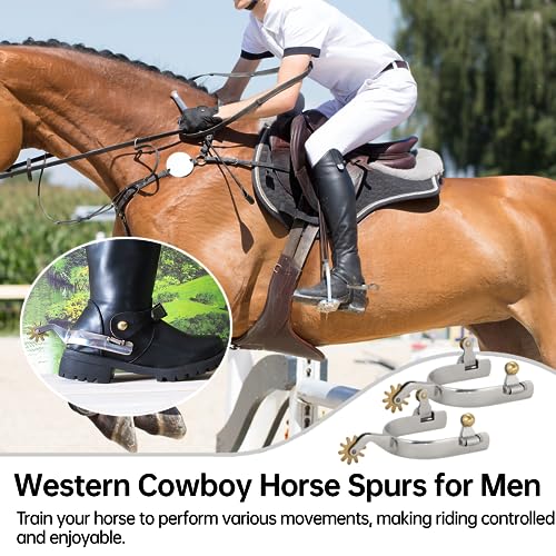 1 Pair Horse Spurs, Stainless Steel Horse Spurs for Men Women, Western Cowboy Spurs with Copper Rowel, Horse Boot Spurs, Mens Roping Spurs, Horse Spurs with Gear, Horse Riding Accessories - Image 4