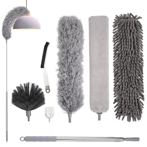 Thboxes 7 Pcs Feather Duster Extendable Cobweb Brush 100 Inch Pole Kit