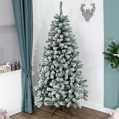 Image of The Christmas Workshop 72069 6ft Snowy Cone Fir Tree/Hinged Construction with Metal Stand/Easy to Assemble/Luxury Realistic Artificial Christmas Tree