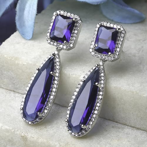 Rhodium-Plated American Diamond Teardrop Earrings