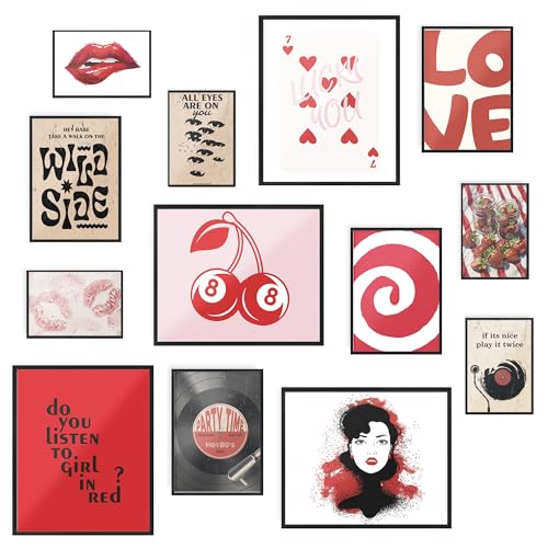 Image of Fardes Downtown Girl Room Decor, Coquette Posters for Dorm Y2K, Vintage Red Wall Art Bedroom Aesthetic, Wall Decor Prints