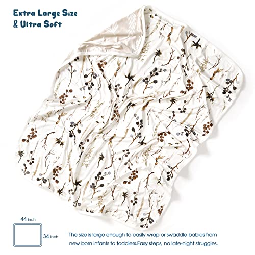 Image of GRSSDER Baby Blankets Super Soft Jersey Knit Swaddle Blanket for Baby Girls and Boys, Double Layer Reversible Receiving Blankets 34 x 44 Extra Large for Swaddling, Stylish Pretty Flora, Beige