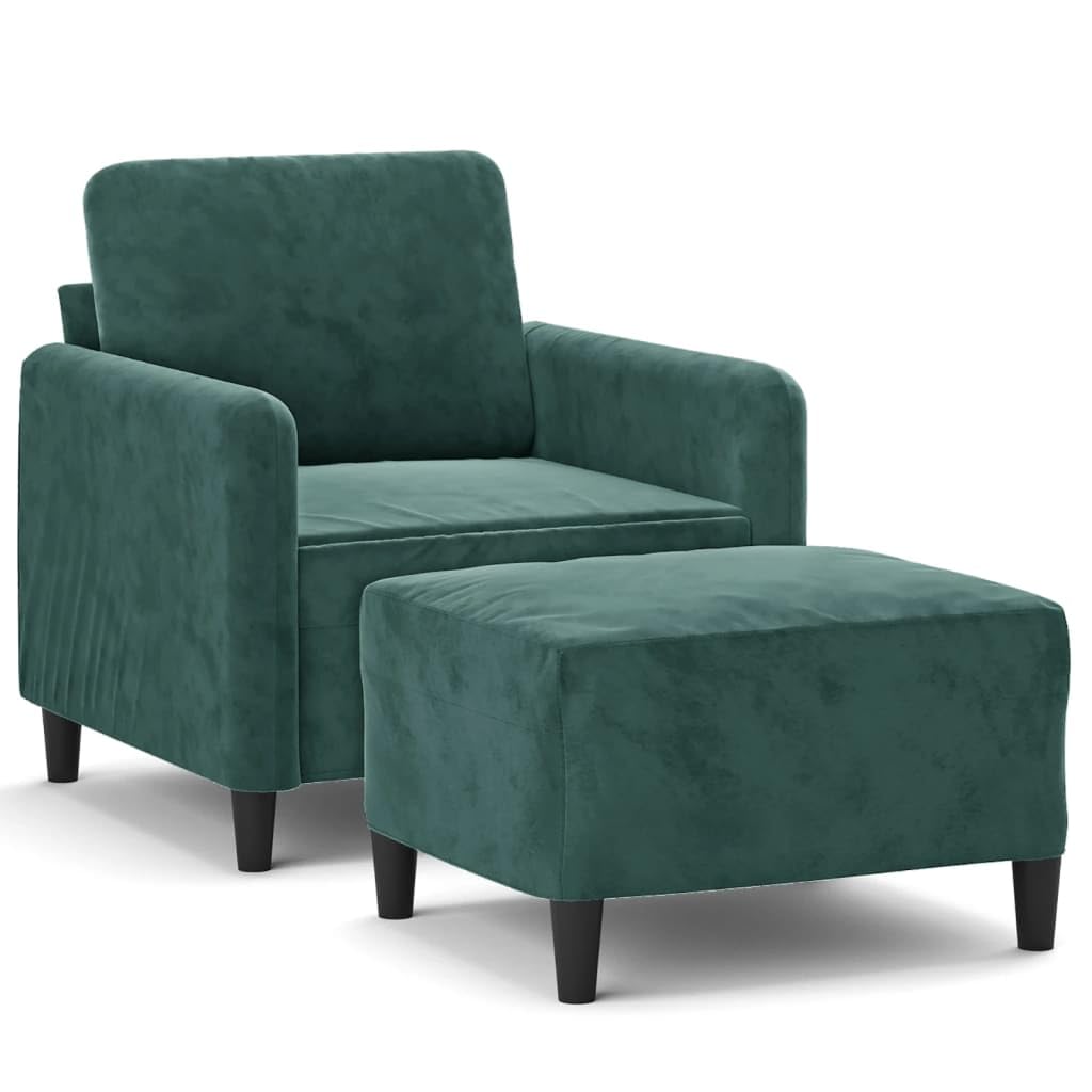 Fotel z taboretem ciemnozielony 60 cm aksamit, wytrzymały fotel relaksacyjny z podnóżkiem, wygodna tapicerowana sofa do salonu, sypialni, biura, maks. obciążenie 110 kg