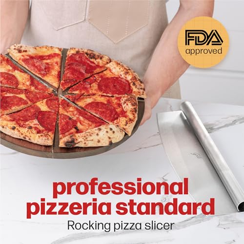 Hans Grill Pizza Cutter - Premium Japanese Grade Stainless Steel Food Slicer | Dishwasher safe | Perfect for Pies, Fresh pasta, Pastry, Cheesecakes, Brownies, Dicing Vegetables and Chopping Herbs