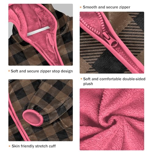 GuoChe Buffalo Plaid Coffee Brown Sherpa Coat3