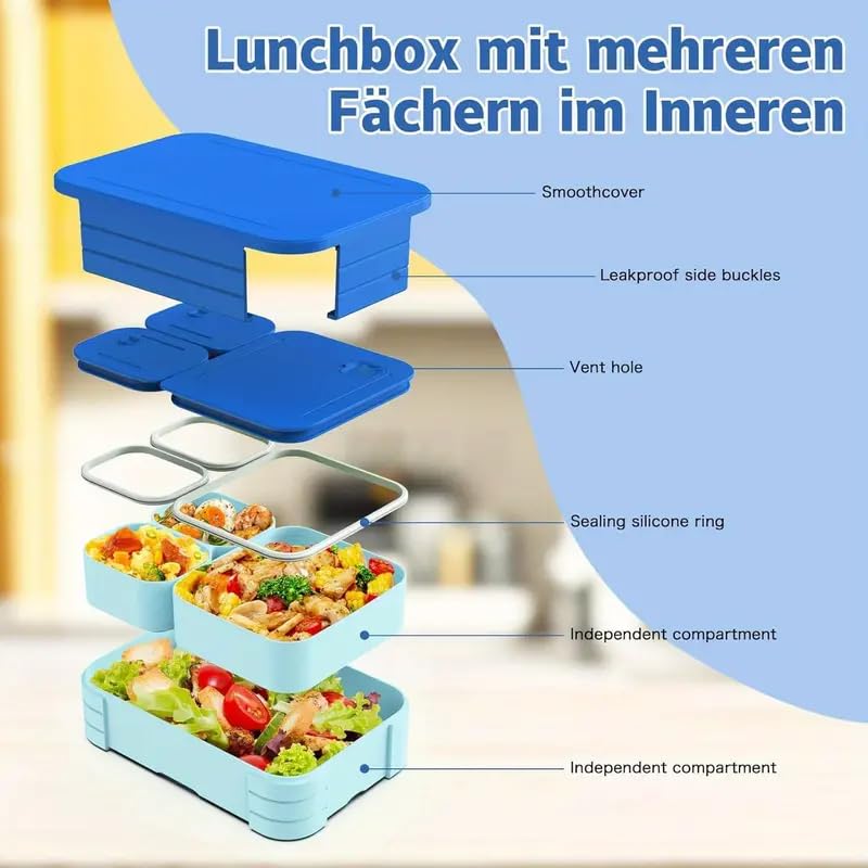 Image of YELONA Lunch Box + Tumbler Combo for Office & School | BPA Free Leakproof Bento Lunch Box with Compartments | 350ml Stainless Steel Insulated Coffee Mug - Neptune Blue
