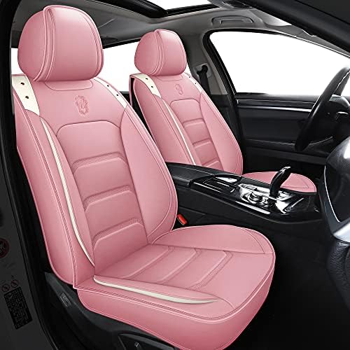 BLUEWALDON 5 Car Seat Covers Full Set with Faxu Leather Cushion Universal Fit for Most Sedan SUV Truck Pickup Toyota Corolla Nissan Hyundai Honda Chevy Mazda Elantra Tucson（Pink）