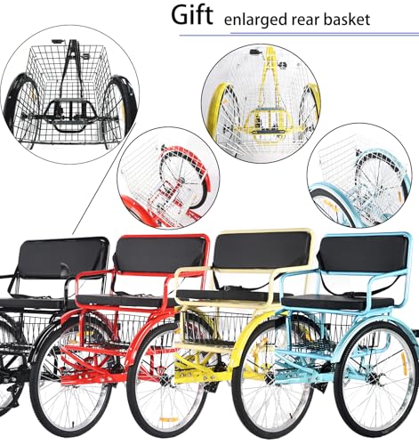Triciclo para adultas de 24 pulgadas, 7 velocidades, tipo paseo, con asiento trasero intercambiable y canasto, marco trasero extendido de 44 pulgadas, acero de alto carbono miniatura 7