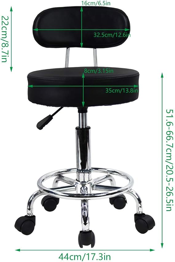 KKTONER PU Leather Rolling Stool Mid-Back with Footrest Height Adjustable Office Computer Home Drafting Swivel Task Chair with Wheels (Black)