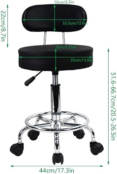 KKTONER PU Leather Rolling Stool Mid-Back with Footrest Height Adjustable Office Computer Home Drafting Swivel Task Chair with Wheels (Black)