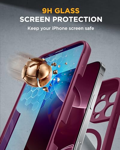 Image of Miracase Magnetic for iPhone 16 Pro Case Full-Body Phone with Built-in Glass Screen Protector, [Compatible with MagSafe] Military Drop Proof 16 Pro Cover Bumper 6.3 inch, Plum