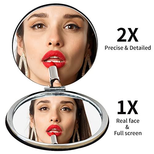 Bellejiu Compact Travel Makeup Magnifying Mirror Small Portable Folding Mirror With Handheld And Easy To Carry Black #TOP2