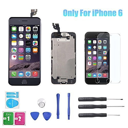 for iPhone 6 4.7inch LCD Display Screen Touch Digitizer Full assembly Replacement with Home Button, Front Camera, Ear Speaker, Repair Tools, Not compatible with iPhone 6s or iPhone 6 plus