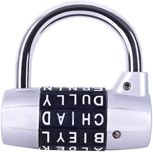 Miniatura 2 de Candado de combinación  5 diales, cerraduras de casillero para establecer tu propio candado de combinación de palabras, 1 paquete, (plateado)