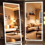 WINNICE Espejo de cuerpo entero con luces, cuadrado negro