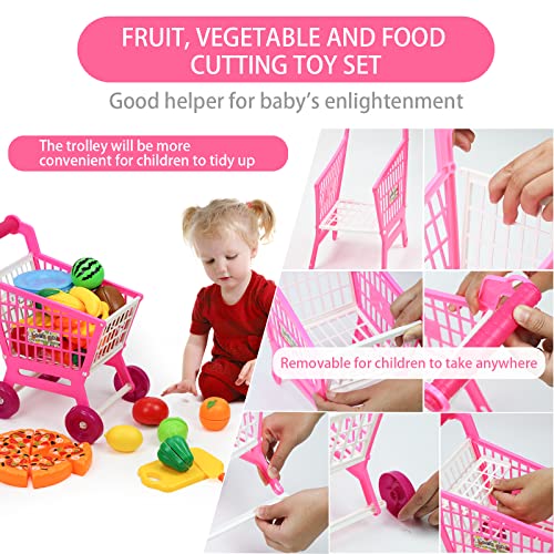 Play Food Set With Shopping Cart, Various Slicing Fruit Toy Plastic Colorful Vegetables Dishes Pretend Food Educational Cutting Food Toys For Toddlers Preschool Outdoor Or Indoor (H02) #TOP4