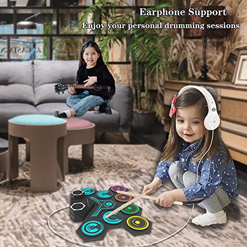 Mazahei Electronic Drum Set, Portable Tabletop Electric Drum Kit With Build-In Stereo Speaker, 9 Silicon Drum Pads Drum Pedal Drum Sticks, Ideal Kids Drum Toy Gift For Birthday Halloween Christmas #TOP2