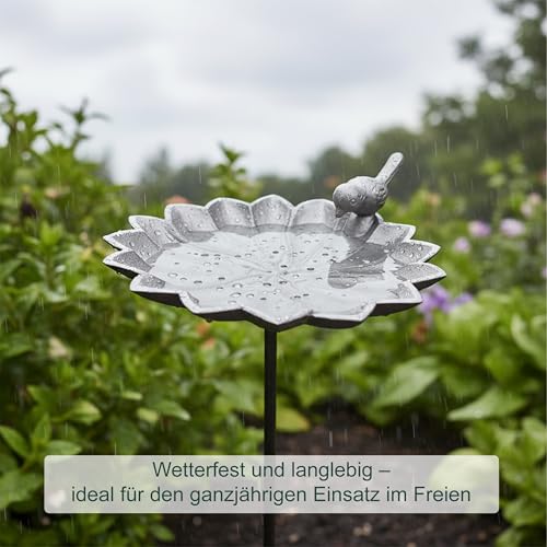 Relaxdays Vogeltränke, HxBxT: 93 x 19,5 x 17 cm, Gusseisen, stehend, Futter- & Wasserschale für Vögel, Blütenform, braun