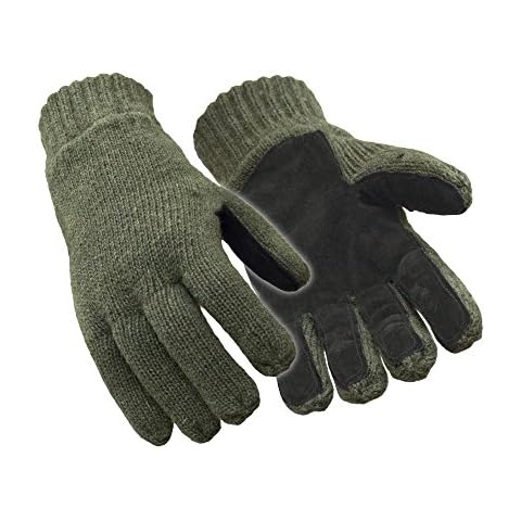 RefrigiWear Thinsulate Insulated Fleece Lined 100% Ragg Wool Leather Palm Gloves (Green, Large) Cover