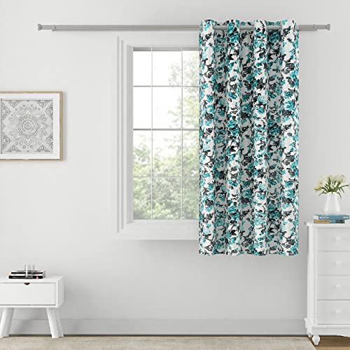 Image of Swayam 90% Blackout Polyester Window Curtain for Living Room & Bedroom | 5 Feet | Room Darkening Curtain with Eyelets | Pack of 1 | Floral Design - Teal & White