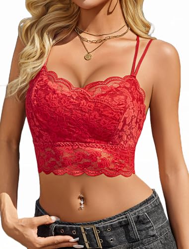 Image of Avidlove Bralettes for Women Lace Camisole V Neck Double-Layered Adjustable Strap Tank Cami Crop Top