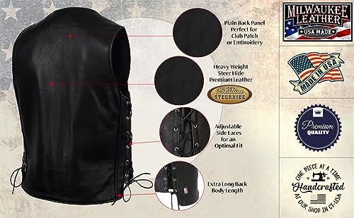 Milwaukee Leather Usa Made Mlvsm5003 Men's Black 'Gaucho' Extra Long Back Premium Steerhide Leather Vest - 3X-Large #TOP4
