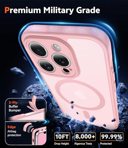Image of FNTCASE for iPhone 13 Pro-Max Case: Matte Magnetic Phone Cases Compatible with Magsafe Slim Anti Yellowing Military Grade Drop Protection Rugged Translucent Cell Phone Cover (C-Pink)