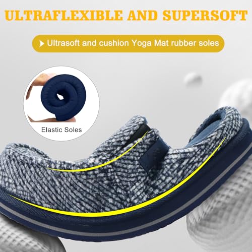 Image of ONCAI Mens Clog Slippers with Arch Support Stripe Faux Fur Cotton-Blend High-Density Memory Foam Warm House Slippers Slip-on Indoor Outdoor Rubber Sole Size 7-16