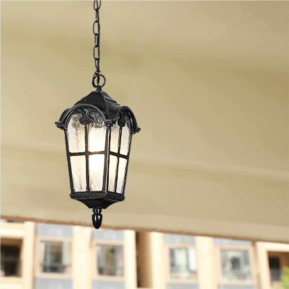 Lampa wisząca, nowoczesna, czarna aluminiowa lampa wisząca, na ganek, ogród, podjazd lub taras, odporna na warunki atmosferyczne, do użytku wewnątrz i na zewnątrz