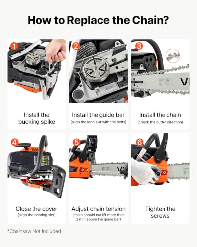 Image of VEVOR Chainsaw Chain 3 Pack 20 Inch 0.325 inch Pitch 0.058 inch Gauge 76 Drive Link