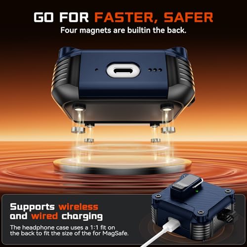 Image of Inesore for AirPods 4 Case with Secure Lock (Dark Blue) | Phone Stand Design,Compatible with MagSafe,Automatic Snap Switch Secure Cover Carbon Fiber Texture with Cleaner Kit