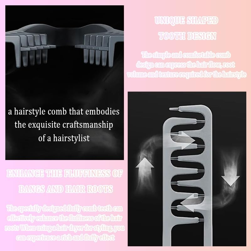 Image of DIANZHU 2Pcs Texture Comb, Volumizing Texture Comb for Men & Women, Wide-Tooth Hair Comb for Fluffy & Layered Hairstyles (Grey + Pink)