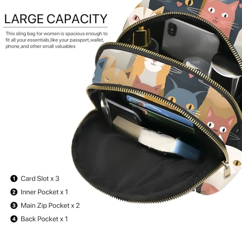 Cat Leather Sling Bag Small Crossbody Backpack Travel Shoulder Pack Hiking chest Daypack for Women Adjustable Lightweight Outdoor Waterproof Workout4